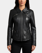 Womens Classic Leather Biker Zip Box Jacket Nova Black